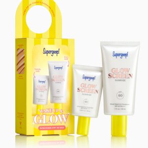 Supergoop! Wake Up & Glow Sunkissed Duo - Glowscreen SPF 40 Set (Full + Travel Size), Hydrating Glowy Sunscreen Primer