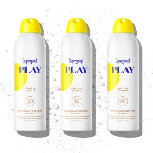 Supergoop! PLAY Antioxidant Body Mist SPF 50 (Vanilla Crème) 3-Pack - Sunscreen Spray with Vitamin C, Water & Sweat Resistant, Non-Aerosol, Reef-Safe