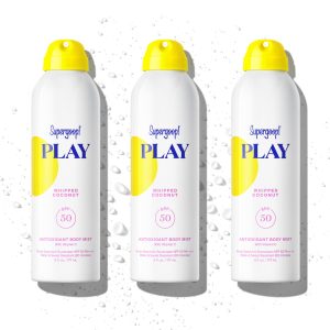 Supergoop! PLAY Antioxidant Body Mist SPF 50 (Whipped Coconut) 3-Pack - Sunscreen Spray with Vitamin C, Water & Sweat Resistant, Non-Aerosol, Reef-Safe
