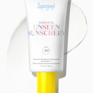 Supergoop! Mineral Unseen Sunscreen SPF 40 (1.7 oz) - 100% Zinc Oxide, Sensitive Skin Friendly, No White Cast, Makeup Primer