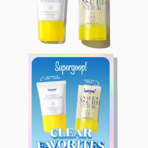 Supergoop! Clear Favorites Invisible SPF Duo Kit - Unseen Sunscreen SPF 50 Gel + Unseen Sunscreen Stick SPF 40, Zero White Cast, Non-Comedogenic