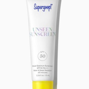 Supergoop! Unseen Sunscreen SPF 50 (Mini, 0.34 fl oz) - Invisible, Oil-Free Face Sunscreen & Makeup Primer, Scentless, Water & Sweat Resistant, Travel Size